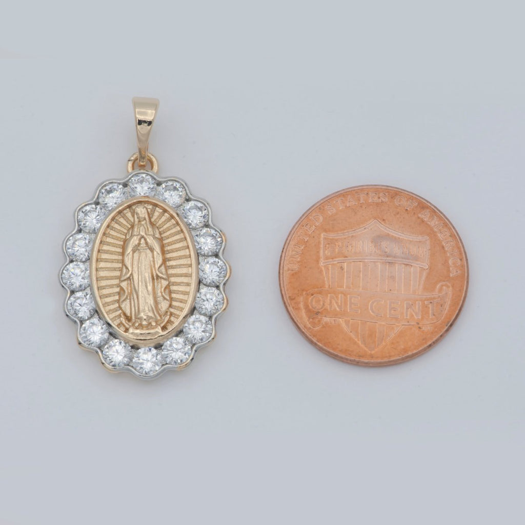 Gold plated Holy Mary Lady of Guadalupe Praying Religious Cubic Zirconia Crystal Oval Pendants H-728 - DLUXCA