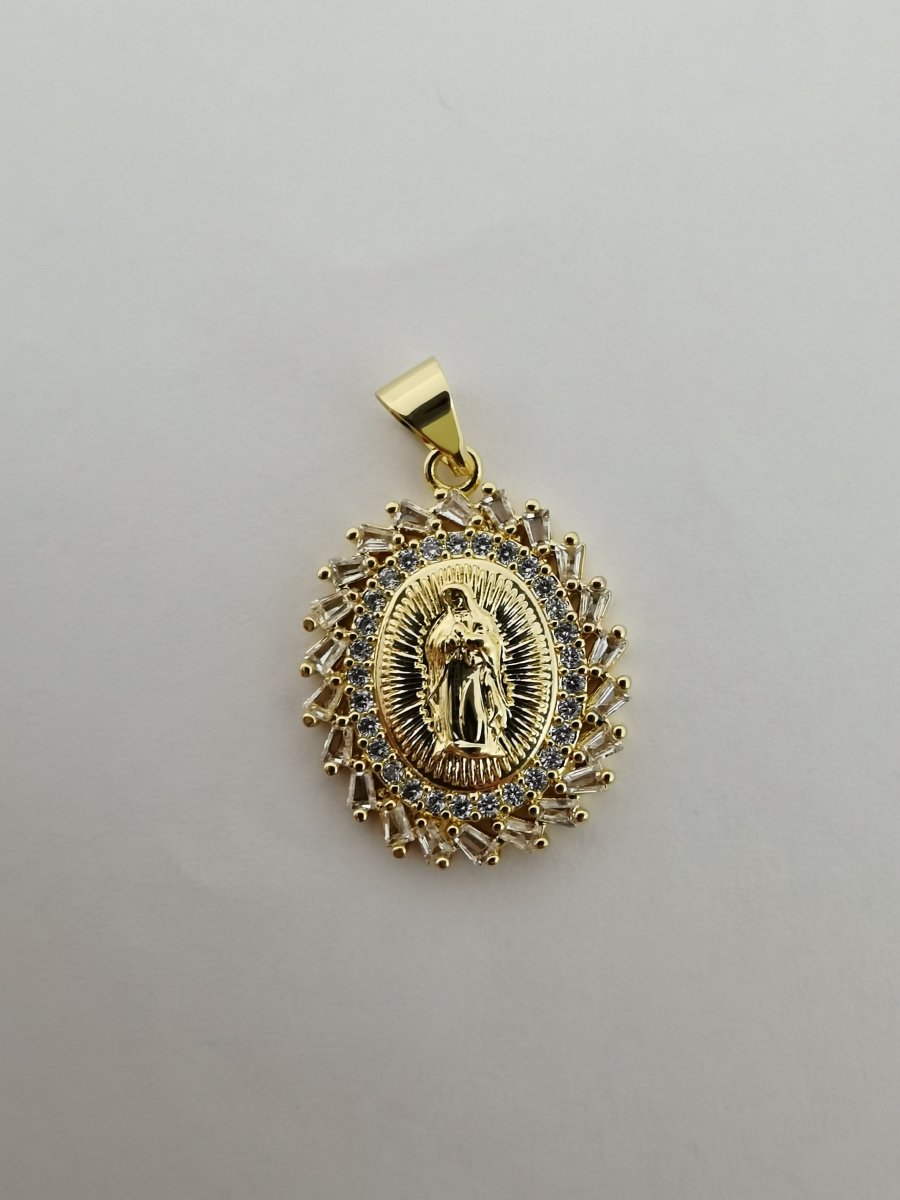 Gold plated Holy Mary Oval Pendants I-736 - DLUXCA
