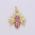 Gold plated Hot Pink Crystal Bees Flies Charm D-880 - DLUXCA