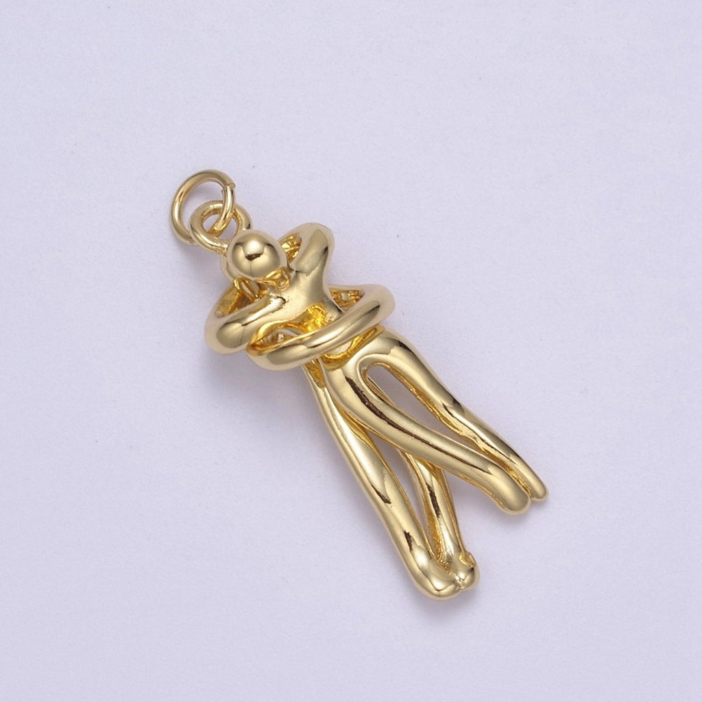 Gold plated Hugging Couple Charm Soulmate Necklace Pendant for Valentine Eternal Love Gift, Wedding Anniversary Gift H-832 N-448 - DLUXCA