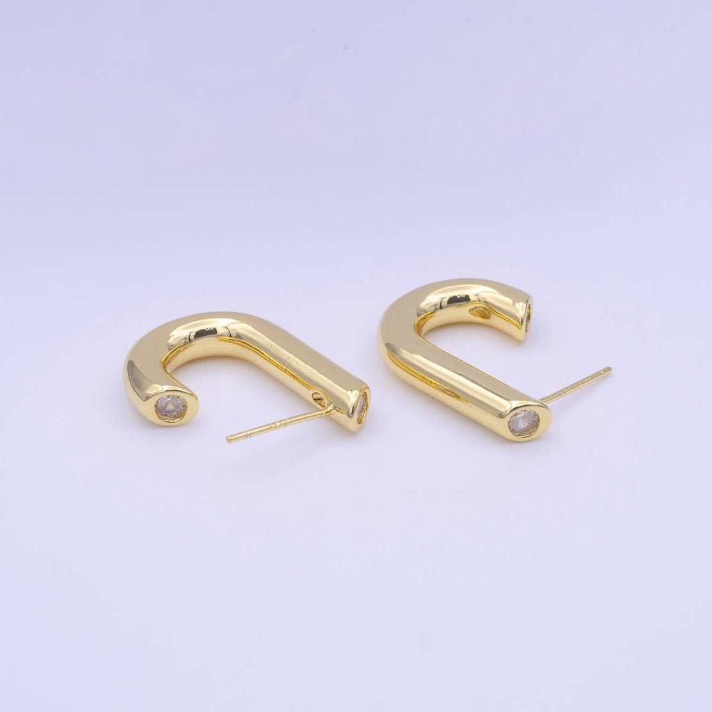 Gold plated J-Shaped Bar CZ Studs Minimalist Earrings | Y-222 - DLUXCA