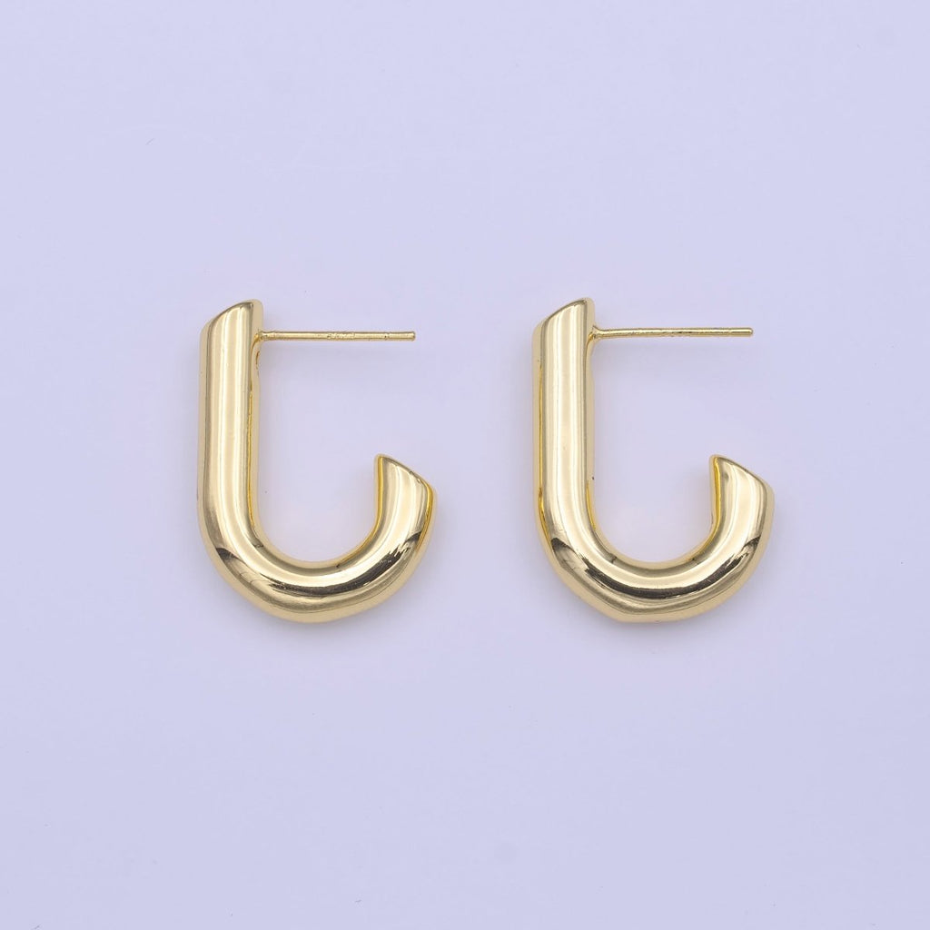 Gold plated J-Shaped Bar CZ Studs Minimalist Earrings | Y-222 - DLUXCA