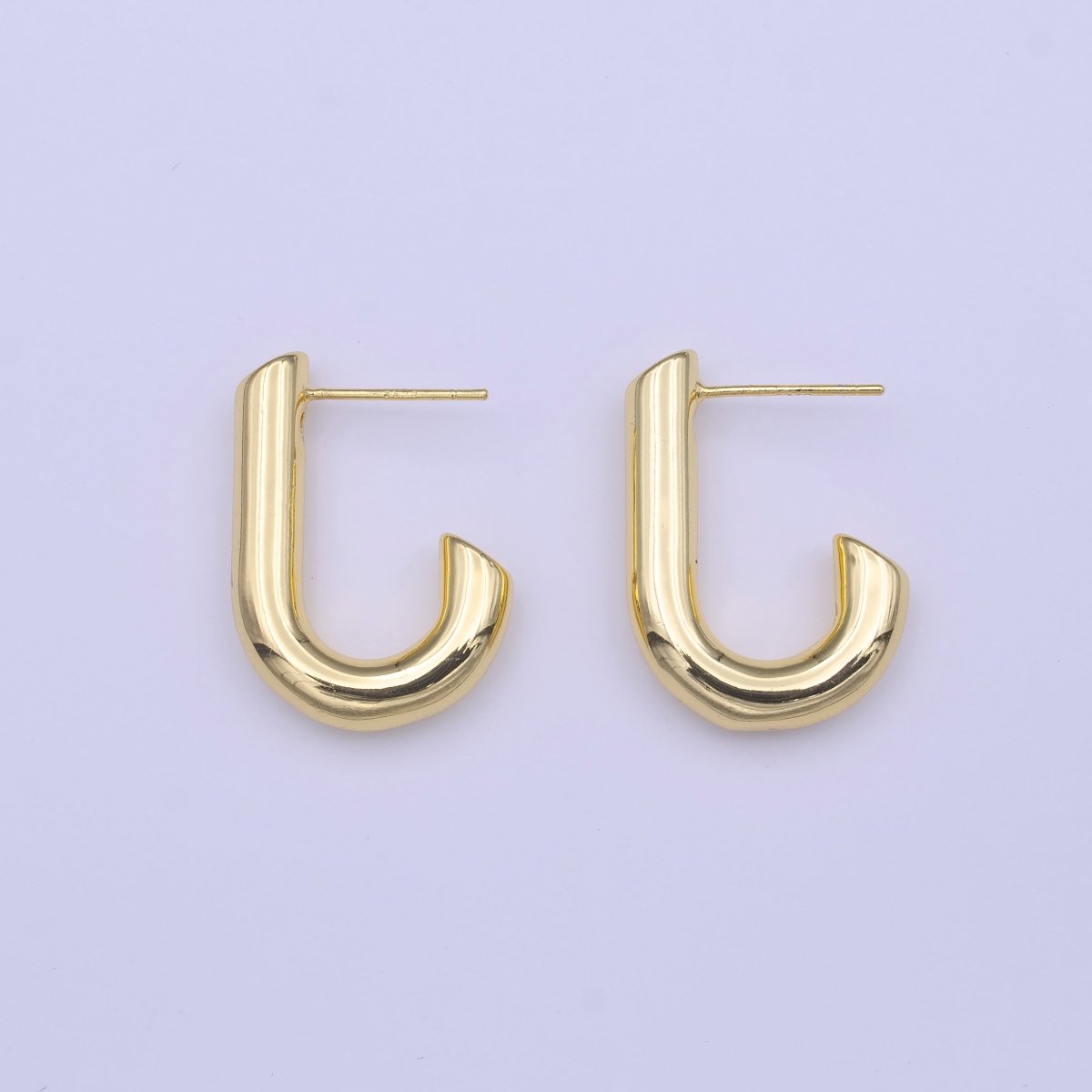 Gold plated J-Shaped Bar CZ Studs Minimalist Earrings | Y-222 - DLUXCA