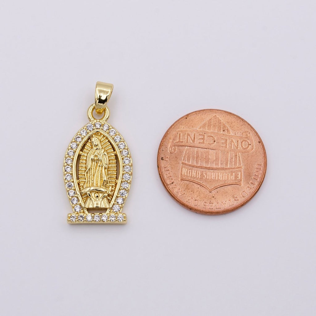 Gold plated Lady Guadalupe Virgin Mary Medallion Pendant Micro Pave Religious Jewelry Supply AA432 AA433