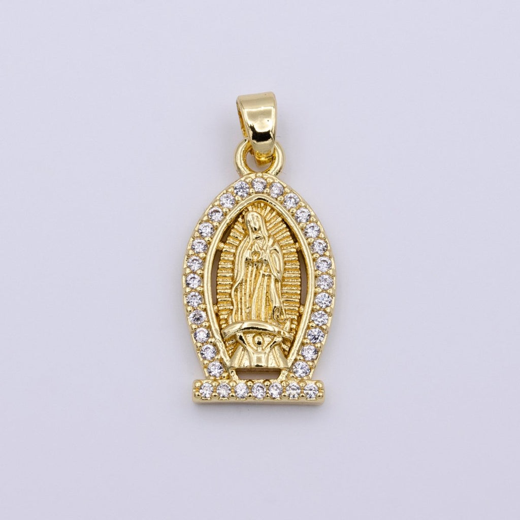 Gold plated Lady Guadalupe Virgin Mary Medallion Pendant Micro Pave Religious Jewelry Supply AA432 AA433