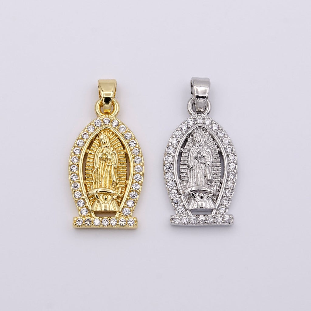 Gold plated Lady Guadalupe Virgin Mary Medallion Pendant Micro Pave Religious Jewelry Supply AA432 AA433