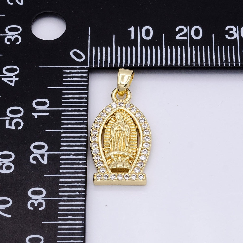 Gold plated Lady Guadalupe Virgin Mary Medallion Pendant Micro Pave Religious Jewelry Supply AA432 AA433