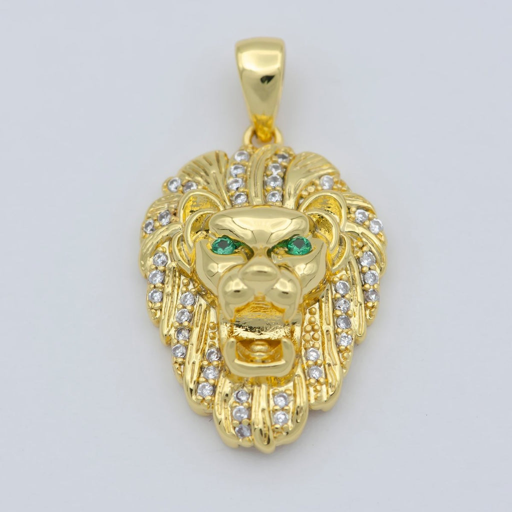 Gold plated Lion Charm, Animal King Pendant, Roar Tiger Bracelet, Wild Animal Charm for Statement Jewelry Component J-867 - DLUXCA