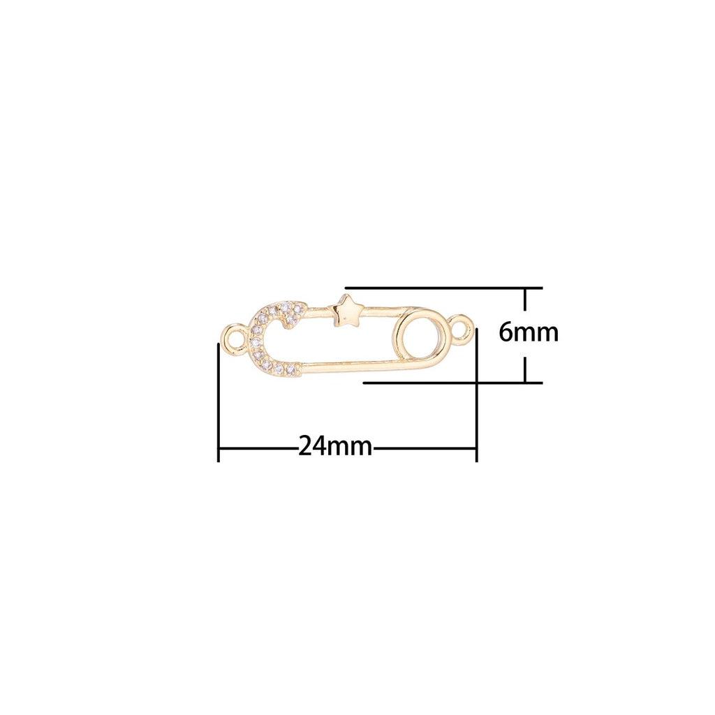 Gold plated Little Star Metal Safety Pin link Connector for Earring Bracelet Necklace F-051 - DLUXCA