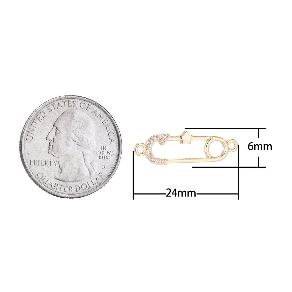 Gold plated Little Star Metal Safety Pin link Connector for Earring Bracelet Necklace F-051 - DLUXCA