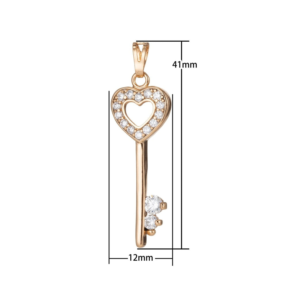 Gold plated Love Heart Key Pendants I-534 - DLUXCA