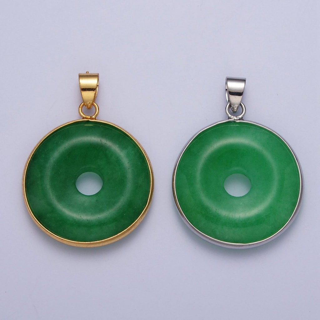 Gold plated Malaysian Green Jade Donut Pendant in Gold & Silver | AA103 AA104 - DLUXCA