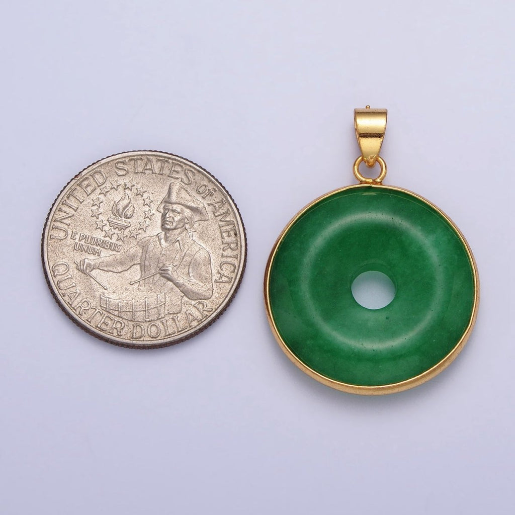 Gold plated Malaysian Green Jade Donut Pendant in Gold & Silver | AA103 AA104 - DLUXCA