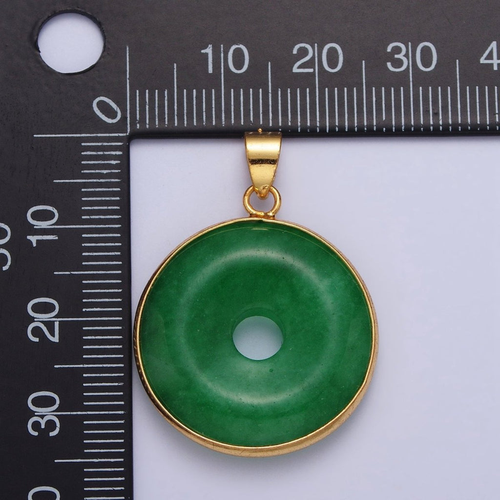 Gold plated Malaysian Green Jade Donut Pendant in Gold & Silver | AA103 AA104 - DLUXCA