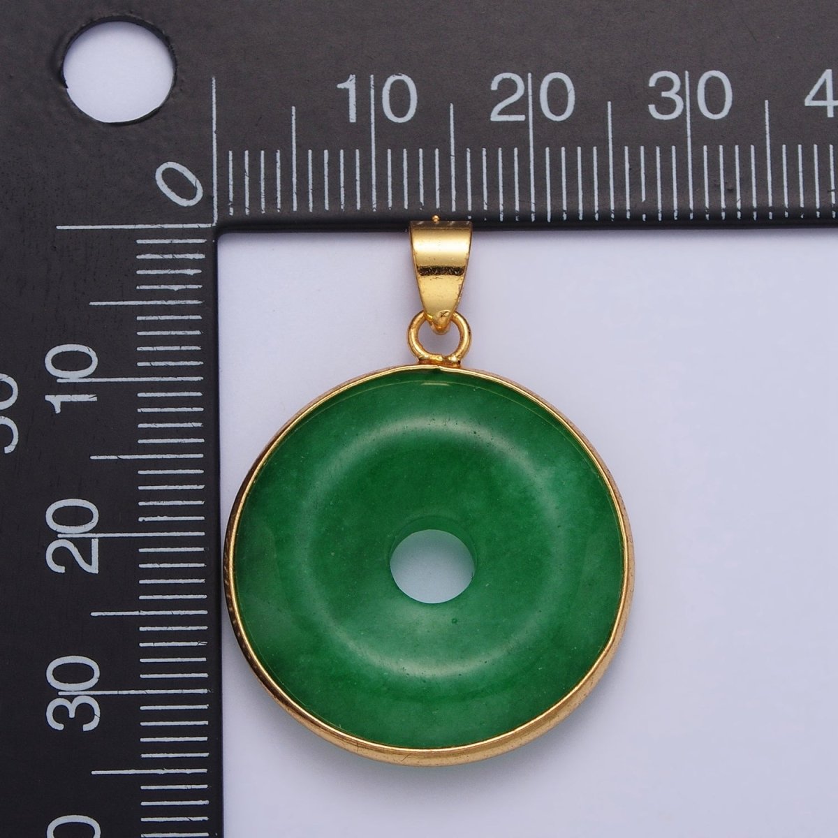 Gold plated Malaysian Green Jade Donut Pendant in Gold & Silver | AA103 AA104 - DLUXCA