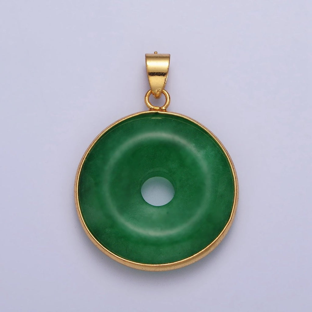 Gold plated Malaysian Green Jade Donut Pendant in Gold & Silver | AA103 AA104 - DLUXCA