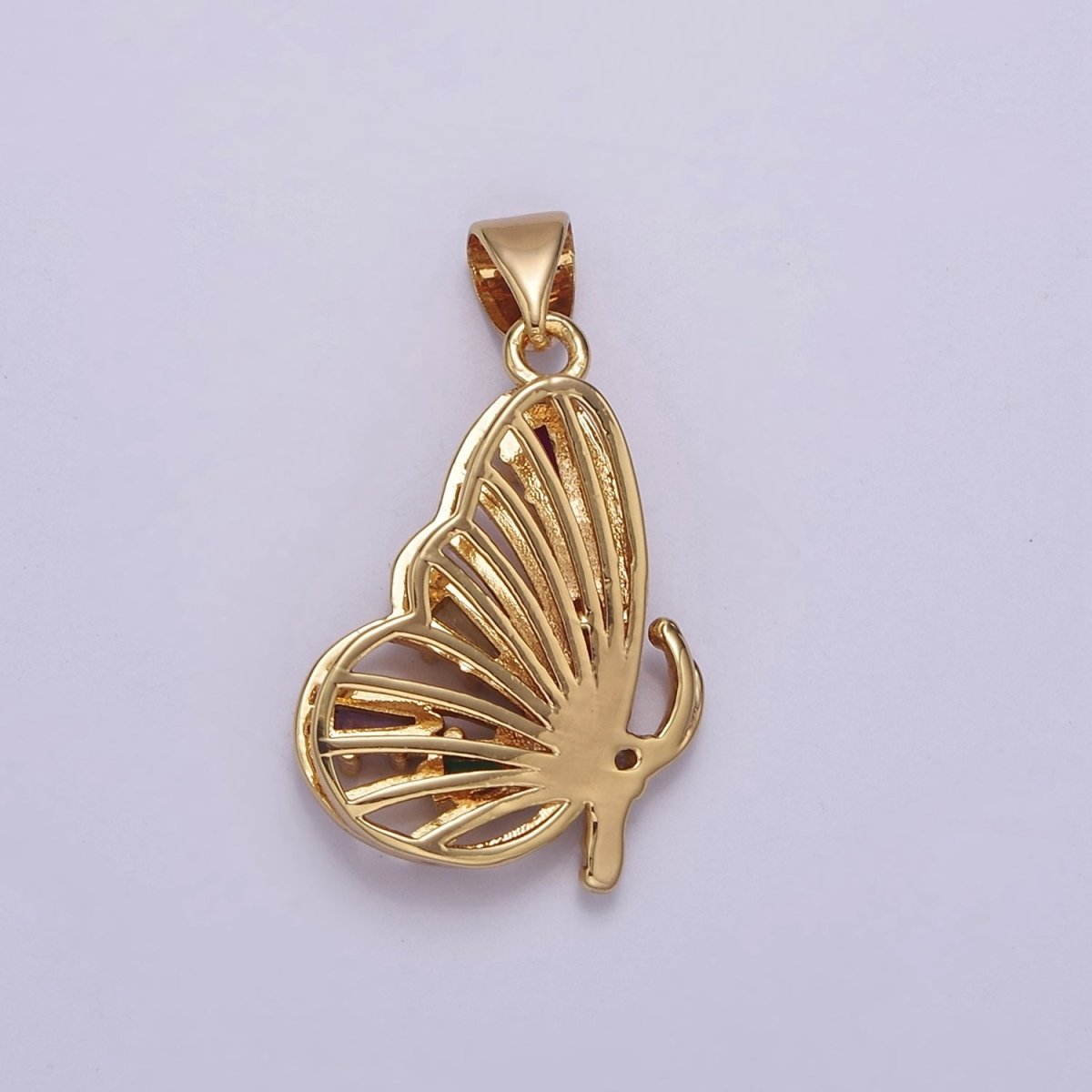 Gold plated Mariposa Butterfly Pendant with Baguette Cubic Zirconia CZ Wings J-340 - DLUXCA