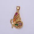 Gold plated Mariposa Butterfly Pendant with Baguette Cubic Zirconia CZ Wings J-340 - DLUXCA