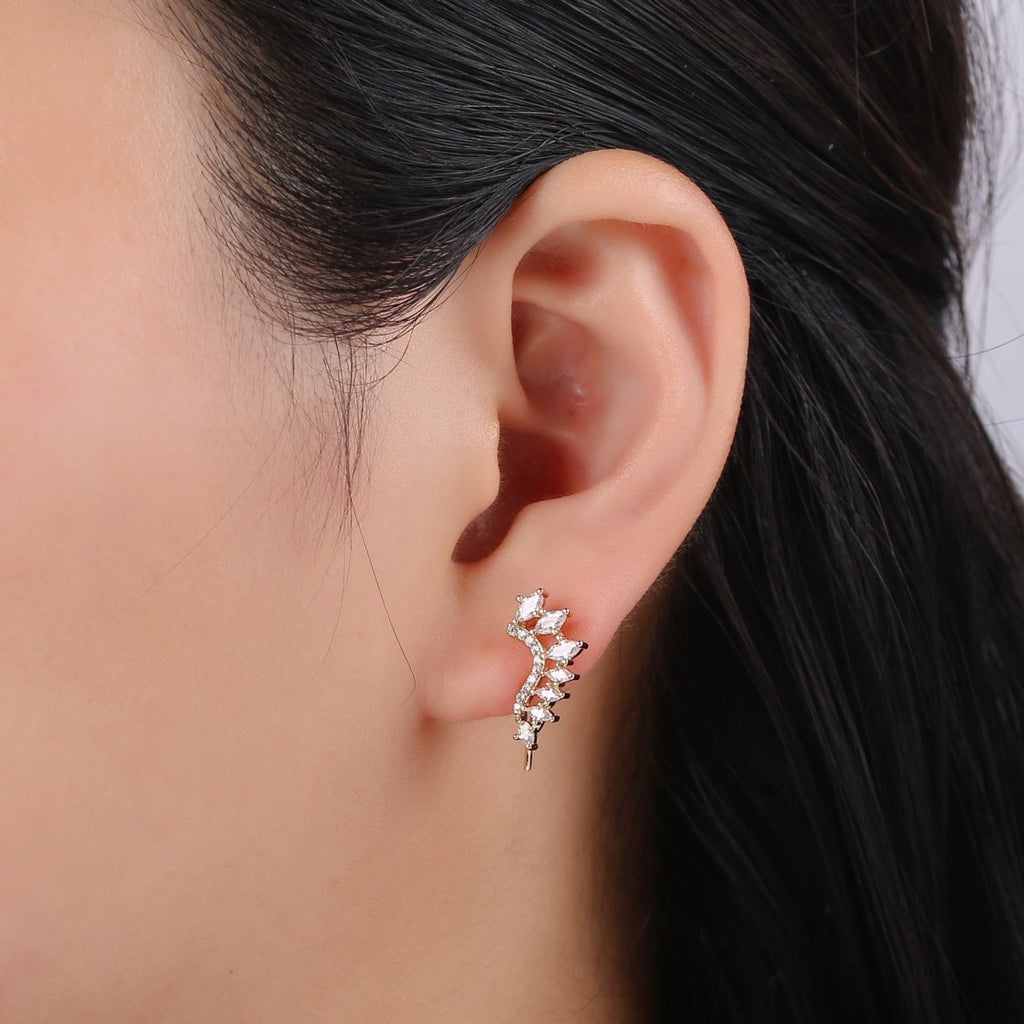 Gold plated Marquise Curve Stud Earrings CZ Mini Geometric Formal Casual Micro Pave Daily Wear Earring Jewelry P-020 - DLUXCA