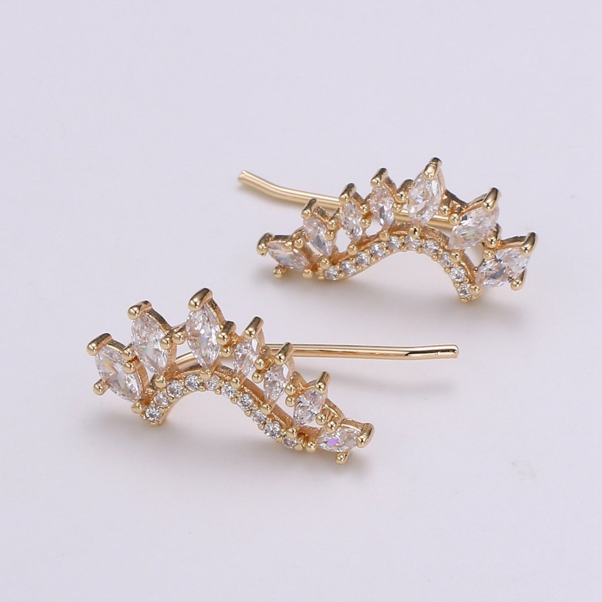 Gold plated Marquise Curve Stud Earrings CZ Mini Geometric Formal Casual Micro Pave Daily Wear Earring Jewelry P-020 - DLUXCA