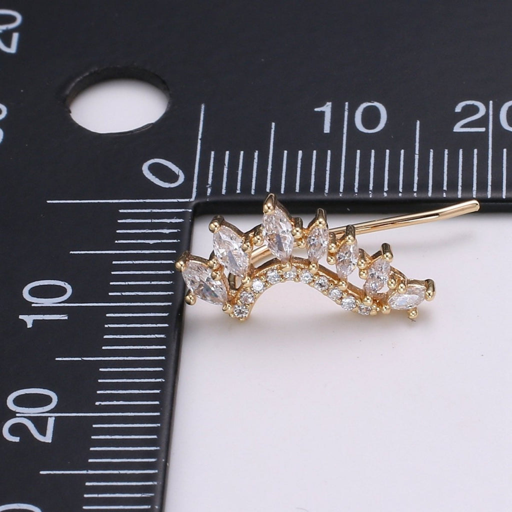 Gold plated Marquise Curve Stud Earrings CZ Mini Geometric Formal Casual Micro Pave Daily Wear Earring Jewelry P-020 - DLUXCA