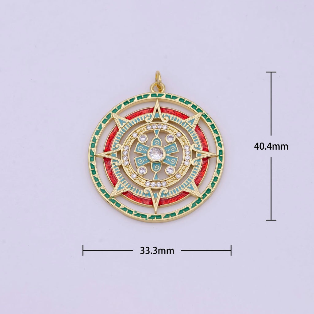 Gold plated Medallion Compass Pendant for Statement Jewelry Necklace N-366 - DLUXCA
