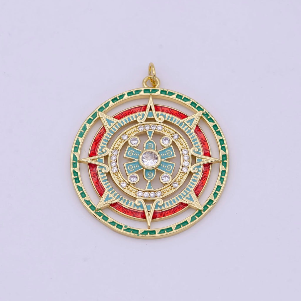 Gold plated Medallion Compass Pendant for Statement Jewelry Necklace N-366 - DLUXCA
