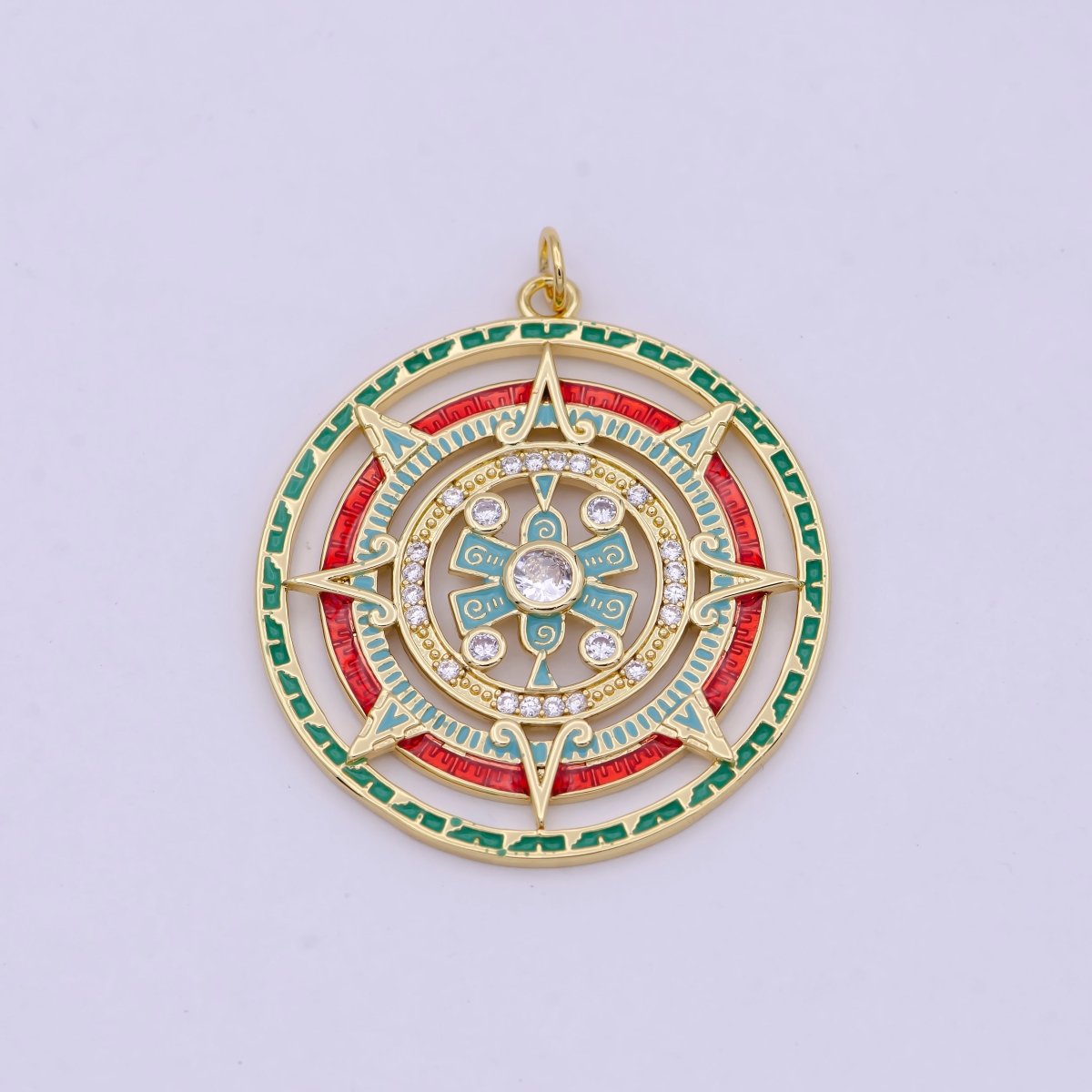 Gold plated Medallion Compass Pendant for Statement Jewelry Necklace N-366 - DLUXCA