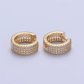 Gold plated Micro Pave Cubic Zirconia14mm Thick Huggie Hoop Earrings T-030 - DLUXCA