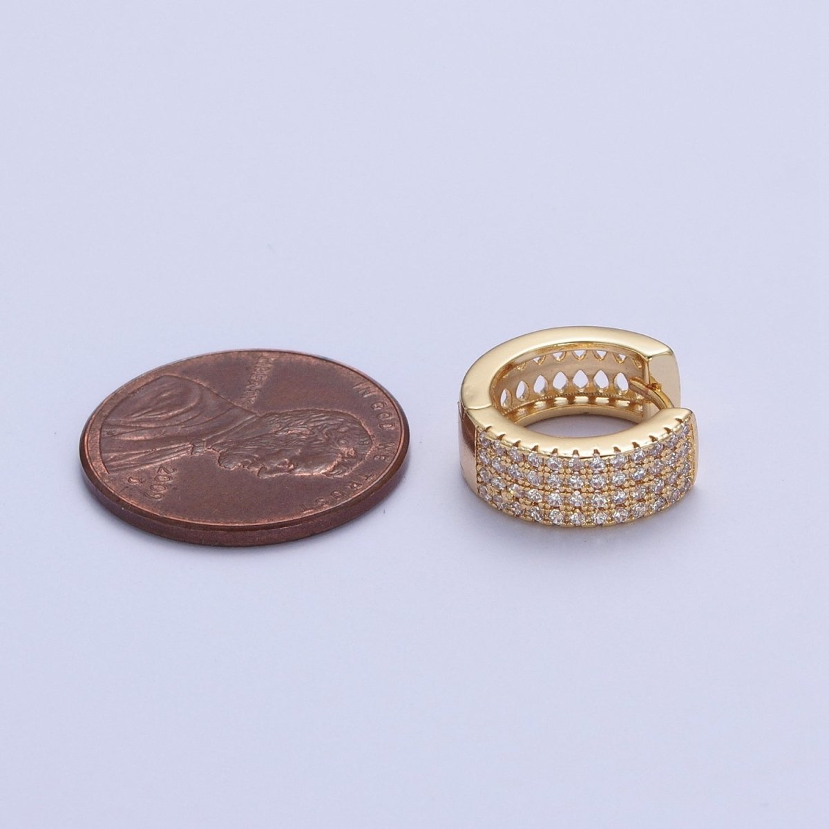 Gold plated Micro Pave Cubic Zirconia14mm Thick Huggie Hoop Earrings T-030 - DLUXCA