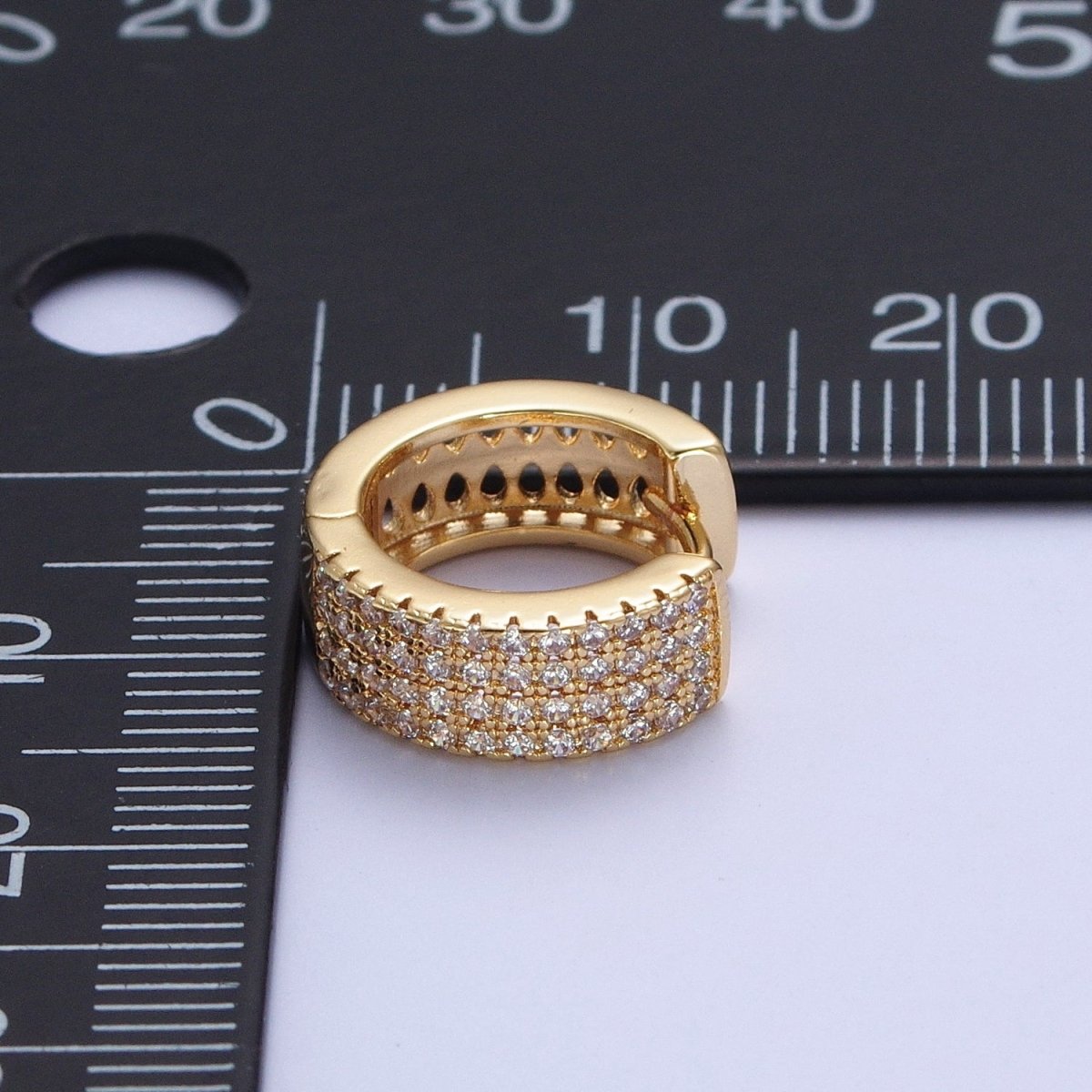 Gold plated Micro Pave Cubic Zirconia14mm Thick Huggie Hoop Earrings T-030 - DLUXCA