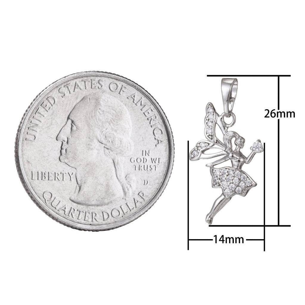 Gold plated Micro Pave CZ Fairy Pendant Charm, Micro Pave CZ Fairy Pendant Charm, Gold plated Pendant, For DIY Jewelry Making I-398 I-462 - DLUXCA