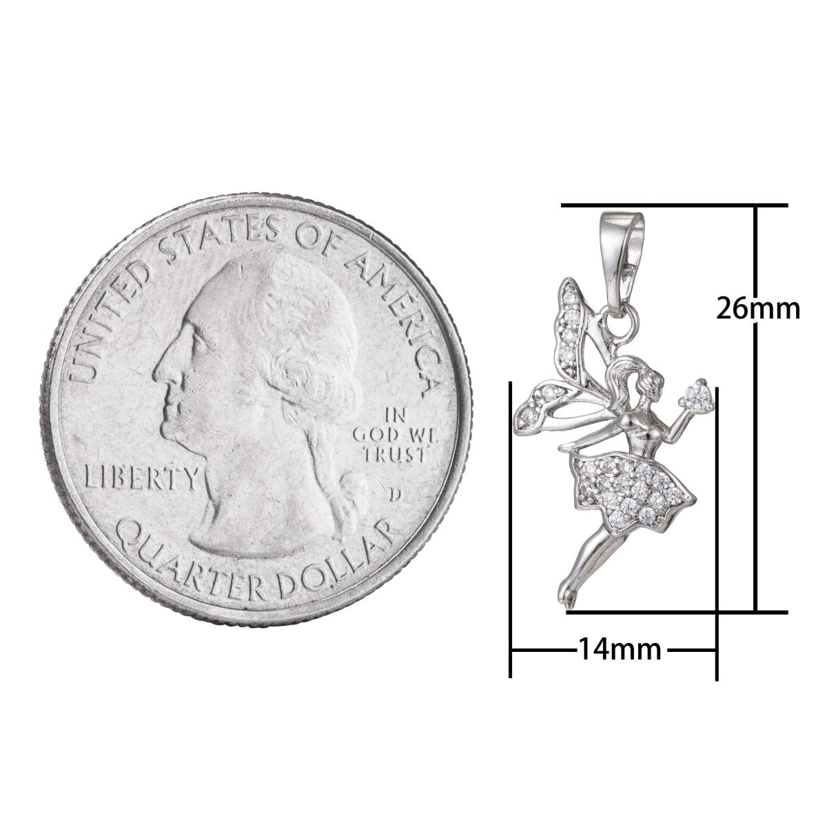 Gold plated Micro Pave CZ Fairy Pendant Charm, Micro Pave CZ Fairy Pendant Charm, Gold plated Pendant, For DIY Jewelry Making I-398 I-462 - DLUXCA