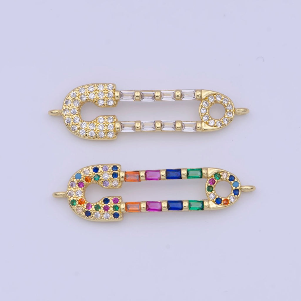 Gold plated Micro Paved CZ Safety Pin Multicolor / Clear Link Connector Jewelry Supply G-559 G-560