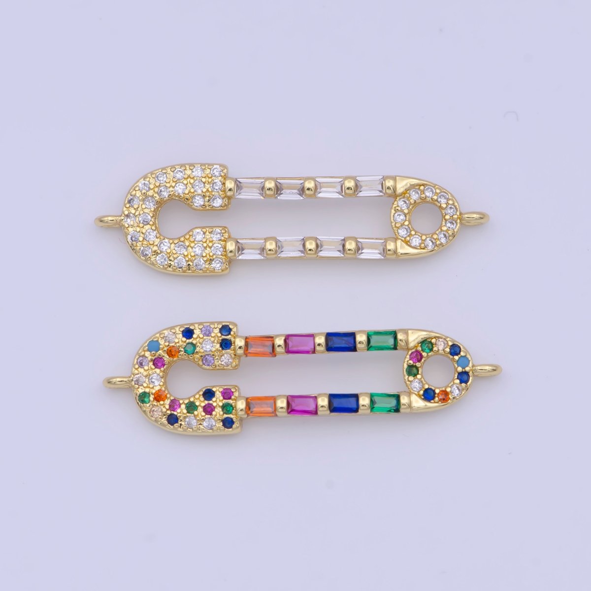 Gold plated Micro Paved CZ Safety Pin Multicolor / Clear Link Connector Jewelry Supply G-559 G-560