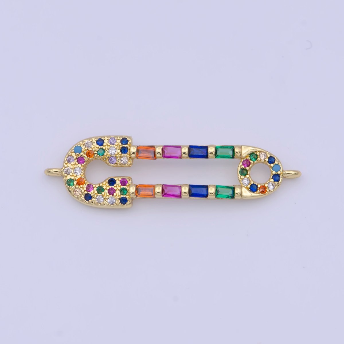 Gold plated Micro Paved CZ Safety Pin Multicolor / Clear Link Connector Jewelry Supply G-559 G-560