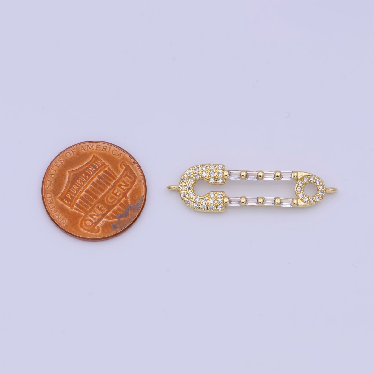 Gold plated Micro Paved CZ Safety Pin Multicolor / Clear Link Connector Jewelry Supply G-559 G-560