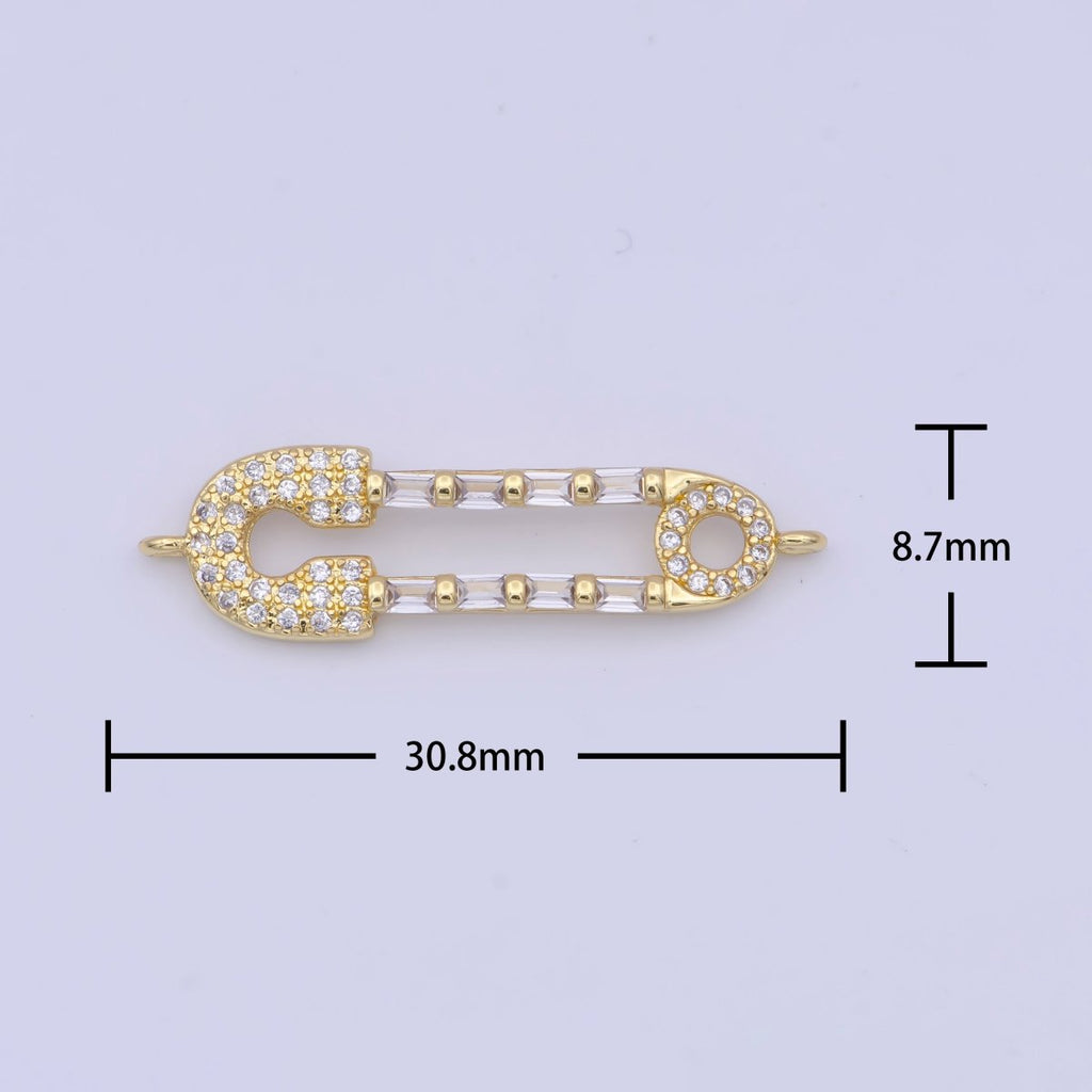 Gold plated Micro Paved CZ Safety Pin Multicolor / Clear Link Connector Jewelry Supply G-559 G-560