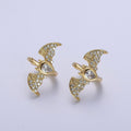 Gold plated Micro Paved Horn Flying Bats Gold Stud Halloween Earrings | Y-058 - DLUXCA