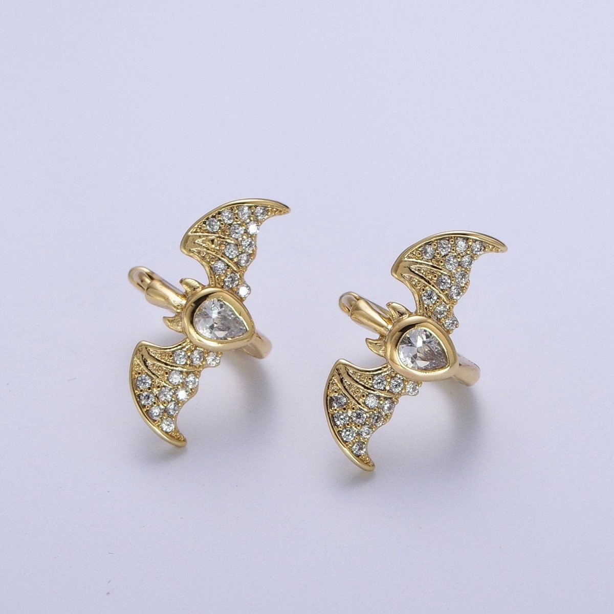 Gold plated Micro Paved Horn Flying Bats Gold Stud Halloween Earrings | Y-058 - DLUXCA