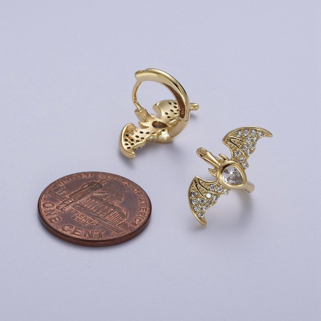 Gold plated Micro Paved Horn Flying Bats Gold Stud Halloween Earrings | Y-058 - DLUXCA