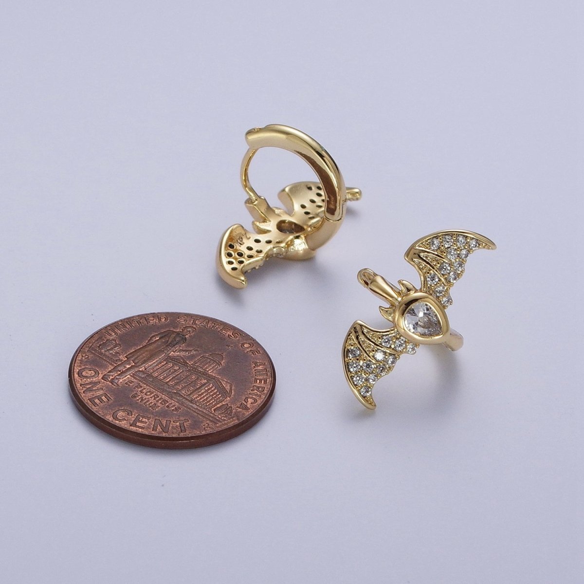 Gold plated Micro Paved Horn Flying Bats Gold Stud Halloween Earrings | Y-058 - DLUXCA