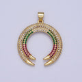 Gold-plated Micro Paved Multicolor Crescent Moon Double Horn Pendant H-253 - DLUXCA