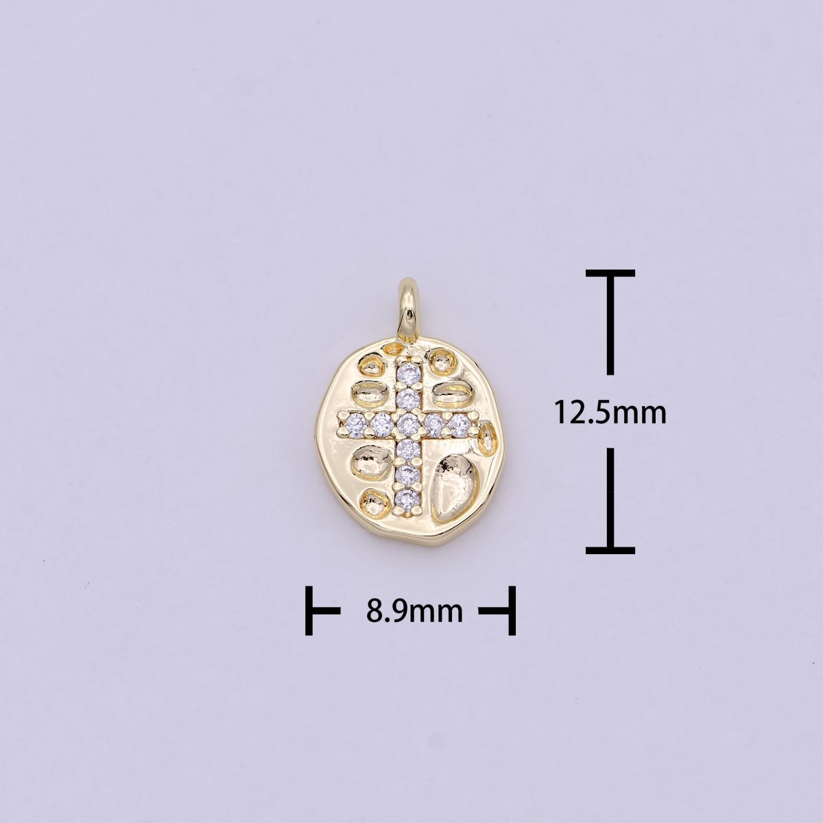 Gold plated Mini Coin Charm Micro Pave Cross Pendant for Add on Charm Religious Jewelry N-453 - DLUXCA