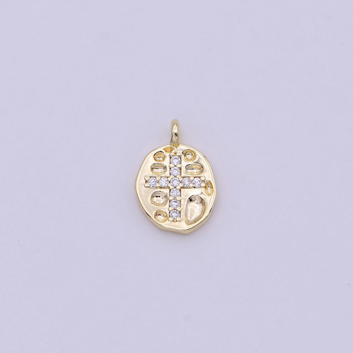 Gold plated Mini Coin Charm Micro Pave Cross Pendant for Add on Charm Religious Jewelry N-453 - DLUXCA