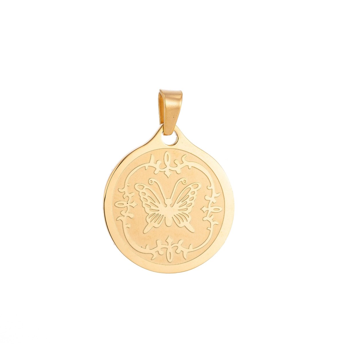 Gold plated Monarch Butterfly with Artistic Border Medallion Necklace Coin Pendant Bracelet Beads Earring Charm Bails for Jewelry Making J-370 - DLUXCA