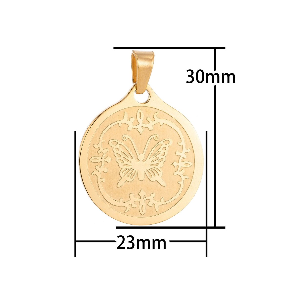 Gold plated Monarch Butterfly with Artistic Border Medallion Necklace Coin Pendant Bracelet Beads Earring Charm Bails for Jewelry Making J-370 - DLUXCA