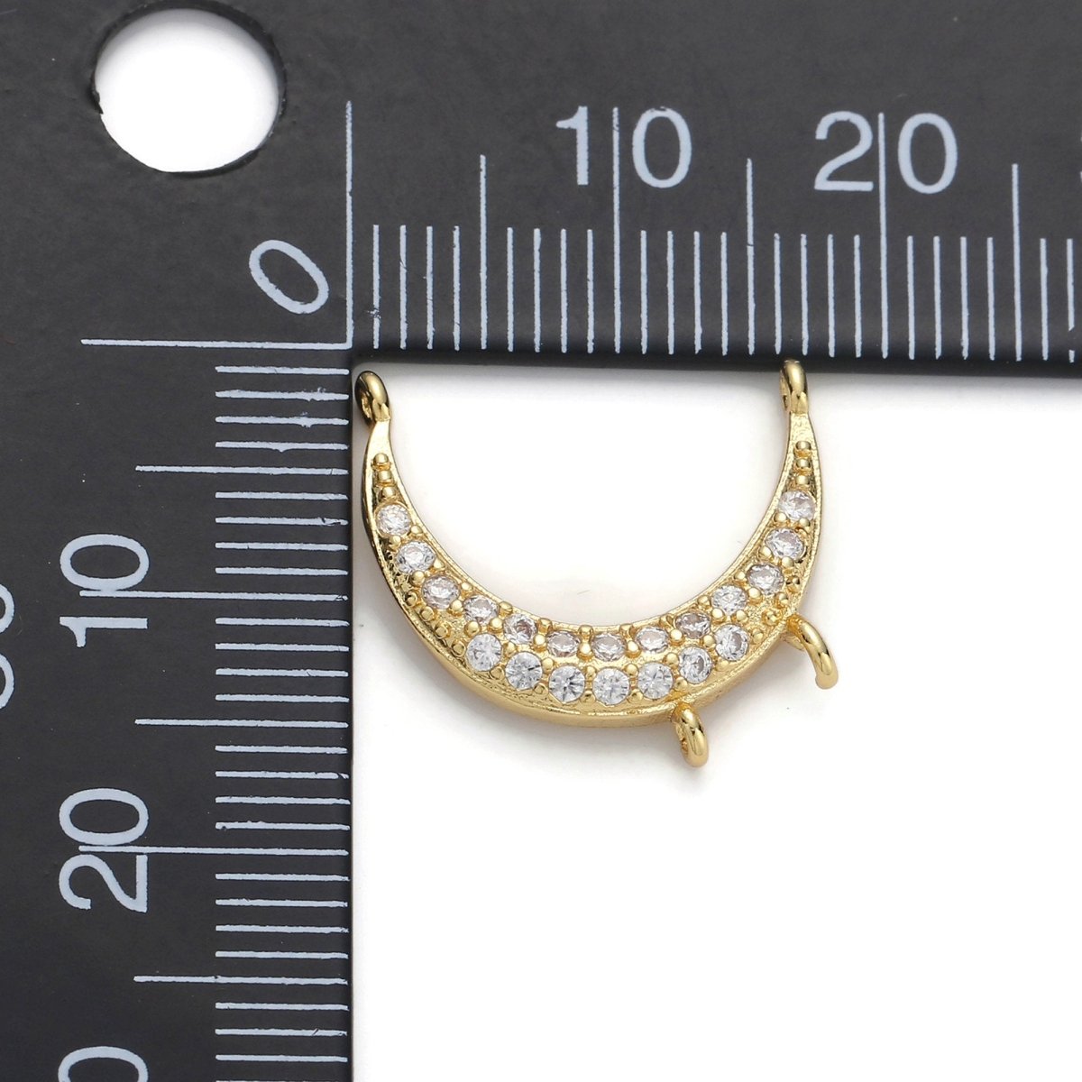 Gold plated Moon Micro Pave Connector Charm, Cubic Zirconia Moon Pendant Charm, For DIY Jewelry, Gold Color F-377 - DLUXCA