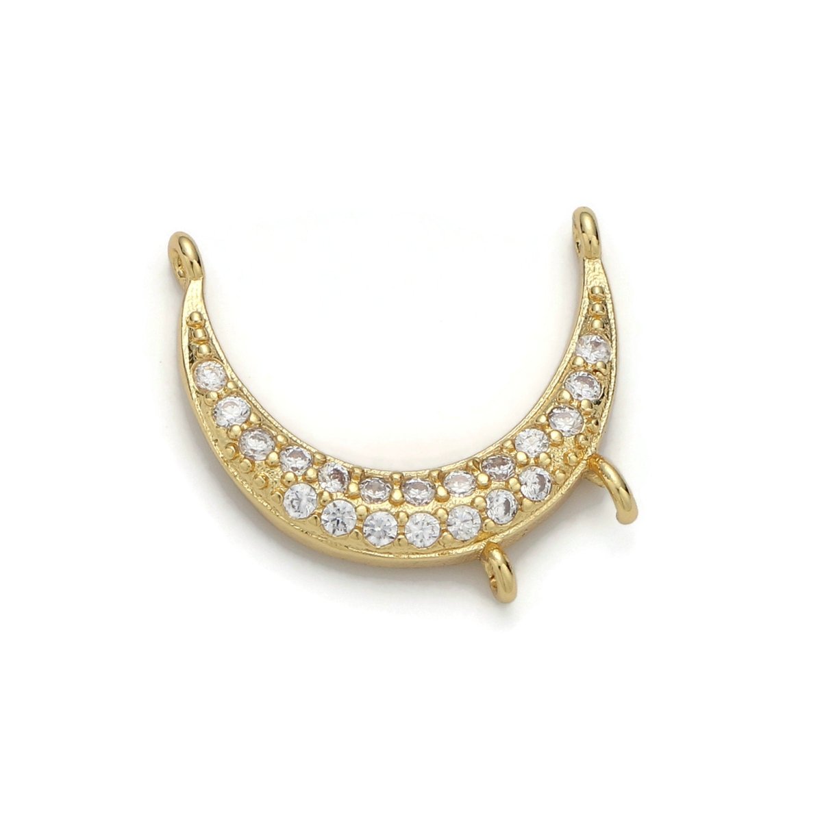 Gold plated Moon Micro Pave Connector Charm, Cubic Zirconia Moon Pendant Charm, For DIY Jewelry, Gold Color F-377 - DLUXCA