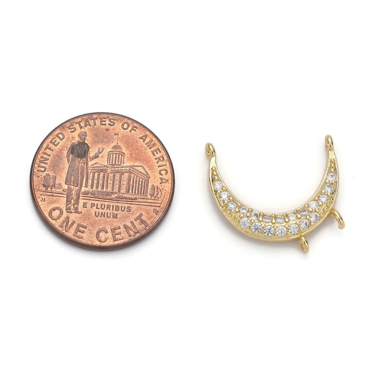 Gold plated Moon Micro Pave Connector Charm, Cubic Zirconia Moon Pendant Charm, For DIY Jewelry, Gold Color F-377 - DLUXCA